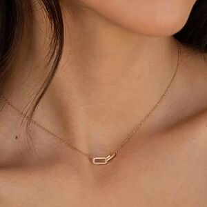 Entangled Dainty Sterling Double Chain Link Necklace Gold with Faux Diamonds